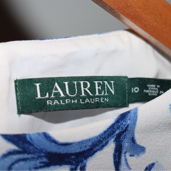 EUC Blue and White Lauren Ralph Lauren Sheath Dress Size 10 - Picture 4 of 9